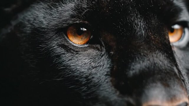 Close-up of black panther face showing orange eye.