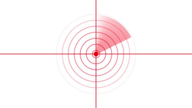 Red radar screen scanning animation, digital sonar interface loop, futuristic target tracking overlay