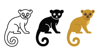 Lemur icon set. Cute monkey vector illustration in outline, silhouette and flat style. © Bunny