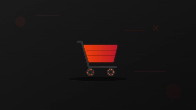 rolling shopping cart ecommerce icon vector animation black