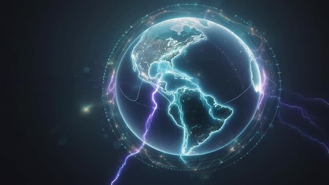 Digital globe with electric energy connections representing global network and technology concept