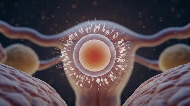 Gamete fusion challenge: infertility struggle portray, sperm cell journey, ovum receive penetrate, uterus internal organ, reproduction biology study, future life potential.