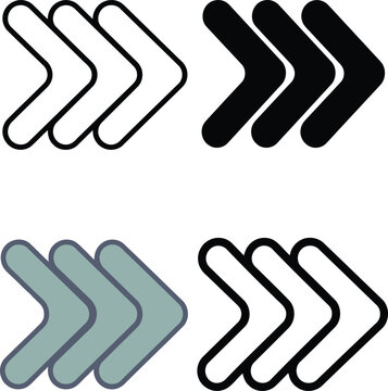 A set of four groups of three arrows pointing right in different colors and styles.