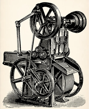 Tobacco cutting machine. Antique stylized illustration.