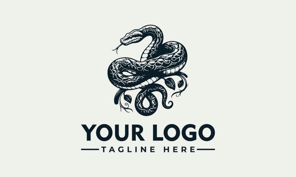 A Reticulated python curled up on a logo template for business