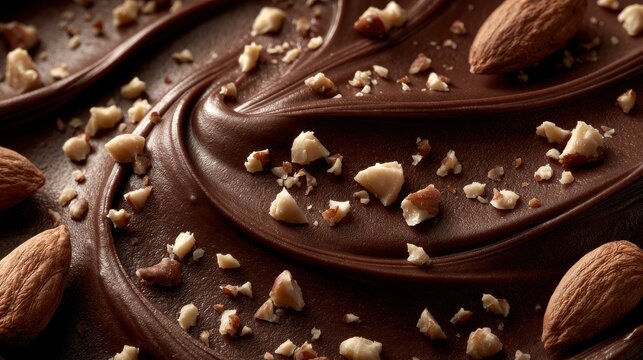 Creamy chocolate spread topped with crunchy almond pieces. Perfect for bakery advertisements and sweet dessert menu.