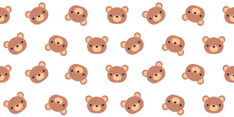 Obraz premium Cute seamless pattern with cartoon kawaii bear heads on a white background. Brown round bear for textiles, stationery, and children's clothing