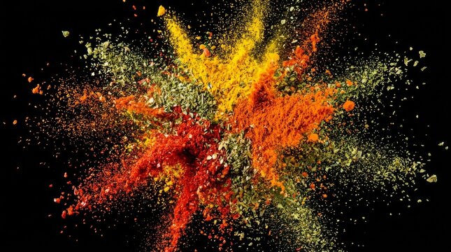 Color powder bursts in the air against a dark background.