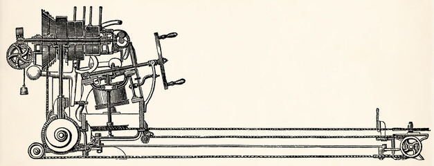 Mule jenny (spinning mule). Antique stylized illustration. © Sergey Kohl