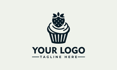 A graphic designer creates a cupcake logo with a berry on top for a bakery's branding. © nuaari