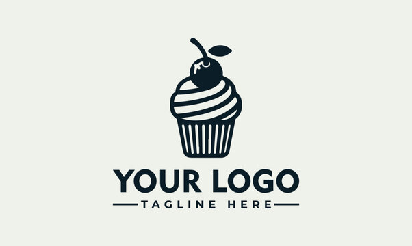 A cupcake with cherry on top logo design template