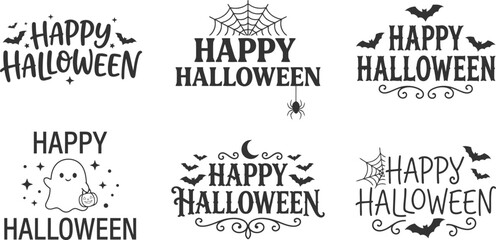Fototapeta premium Collection of happy halloween text and icon vector graphics