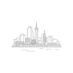 Fototapeta premium Minimalist outline drawing of Dallas Texas city skyline.