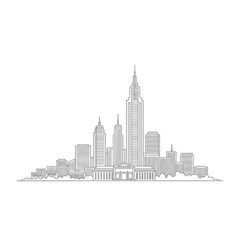 Fototapeta premium Minimalist outline drawing of a metropolitan city skyline.