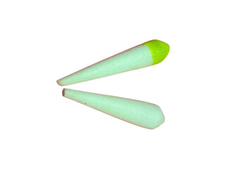 Two foam fishing floats with bright neon yellow tips isolated on transparent background © Ahasan