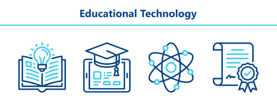 E-learning platforms and virtual schooling linear graphics icons capturing academic intelligence distance learning scientific research and verified certificate achievements