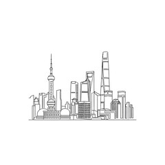 Fototapeta premium One continuous line drawing of Shanghai city skyline China.