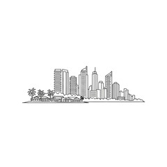 Obraz premium Perth city skyline hand drawn illustration with palm trees.