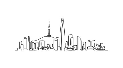 Fototapeta premium Seoul City Skyline One Line Drawing.