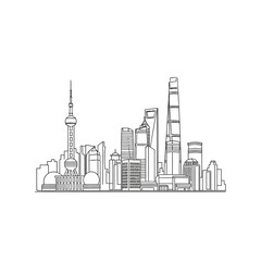 Obraz premium Shanghai skyline line art illustration with famous skyscrapers.