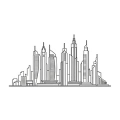 Fototapeta premium Minimalist outline drawing of modern city skyline with skyscrapers.
