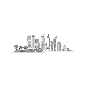 Perth city skyline hand drawn illustration with palm trees.