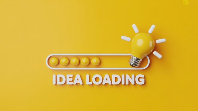 Idea Loading Concept with Lightbulb and Progress Bar on Yellow Background