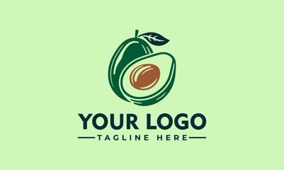 Fototapeta premium Minimalist avocado logo template with seed and leaf vector illustration