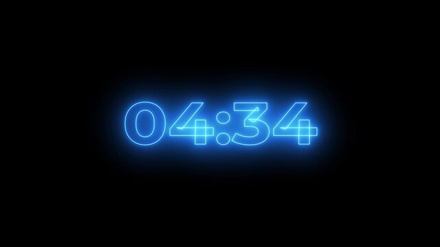 5 minute countdown. Blue neon countdown timer.