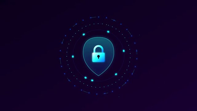 security padlock shield icon with rotating firewall rings