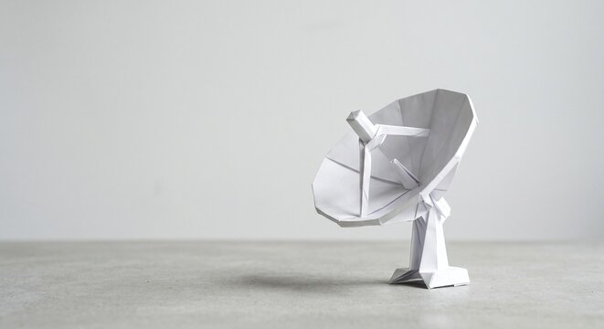 Satellite dish folded from white paper communication network concept