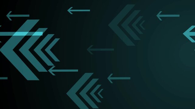 Abstract dark background with glowing arrows and chevron shapes pointing left animation