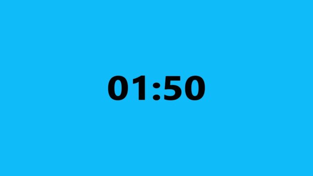 Simple 2 minutes countdown timer animation. on black background.one to two minutes countdown .Digital countdown timer transition sixty seconds.