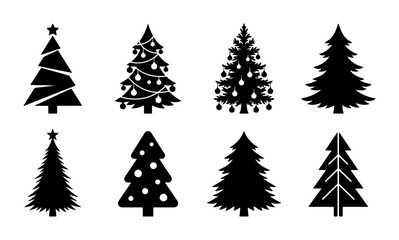 Obraz premium Christmas Tree Icons Set, Festive Holiday Vector Graphics, Winter Celebration Silhouette Collection