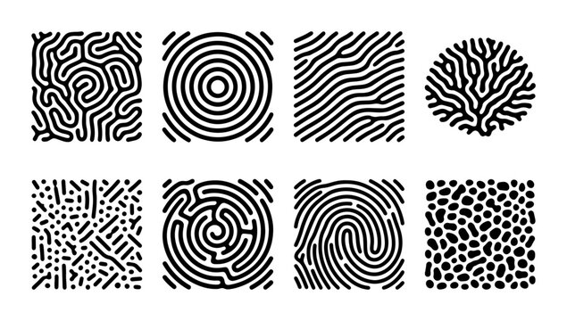 Abstract Organic Patterns, Fingerprint Textures, Biological Forms, Vector Art Collection