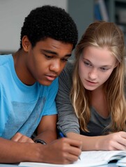 Obraz premium Young students concentrating and learning together during an education session