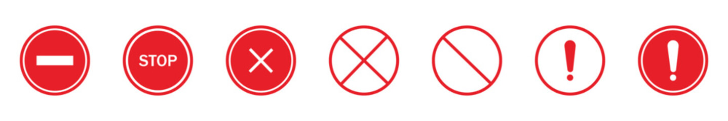 Prohibition, Stop and Warning Sign Icon Set – Red Circular Vector Symbols Collection © MdBurhan