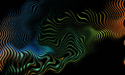 Fototapeta premium Abstract Wavy Particle Lines Background with Blue, Green, Orange Gradients.