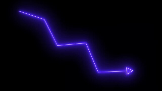 Neon purple financial downtrend graph arrow animation on black background, market crash