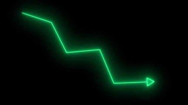 Neon green financial downtrend arrow graph indicating market loss and economic decline