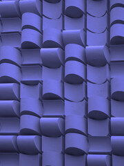 Obraz premium A textured surface is shown in varying shades of blue, with a repeating pattern of curved elements. The abstract composition creates a sense of depth and rhythm through its geometric shapes. 