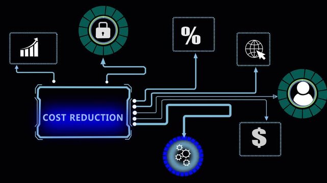 Cost reduction efficiency metrics tracking automated manufacturing expense parameters, perfect asset for operations review presentations and company promos