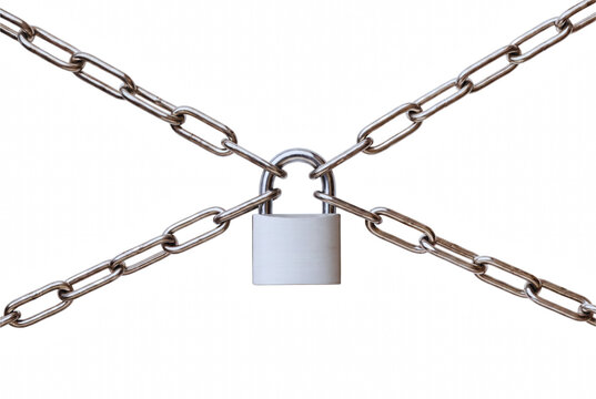 Secure Metal Padlock Holding Chains in an X Pattern