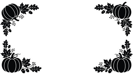 Autumn pumpkin corner frame border. Fall harvest foliage design with leaves and acorns. © @ahmedmaynul