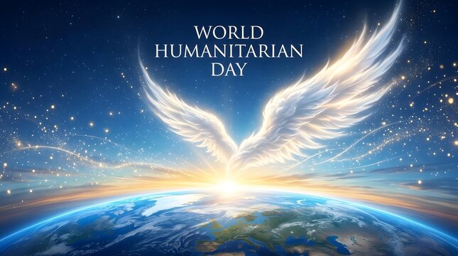 World humanitarian day illustration angel wings over earth