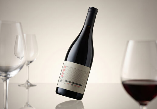 Premium Wine Label on Table and Glass Mockup