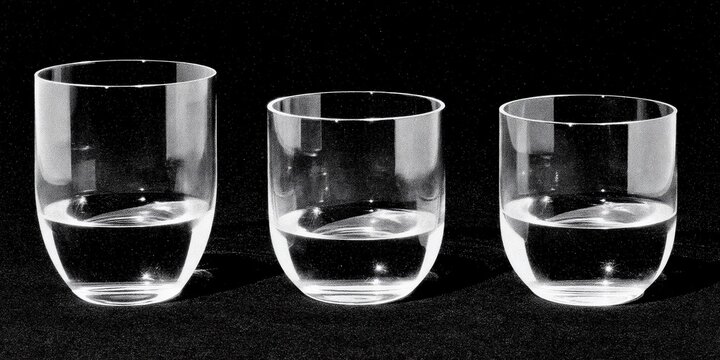 three simple water glasses on a black backround