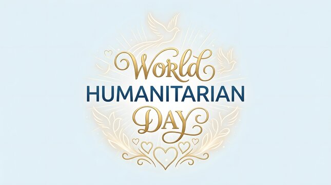 World humanitarian day illustration with doves and golden accents