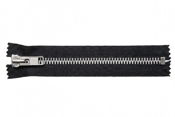 Closed Silver Metal Zipper on Dark Fabric © Ara