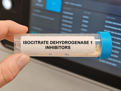 ISOCITRATE DEHYDROGENASE 1 INHIBITORS targeted anticancer drug mechanism for leukemia lymphoma brain cancer or solid tumor treatment tablets in laboratory